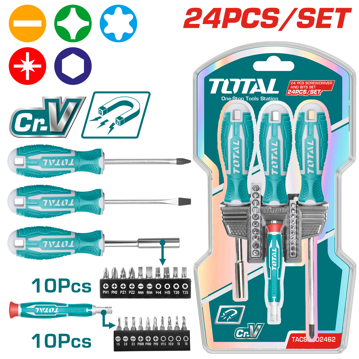 24 Pcs screwdriver and bits set
