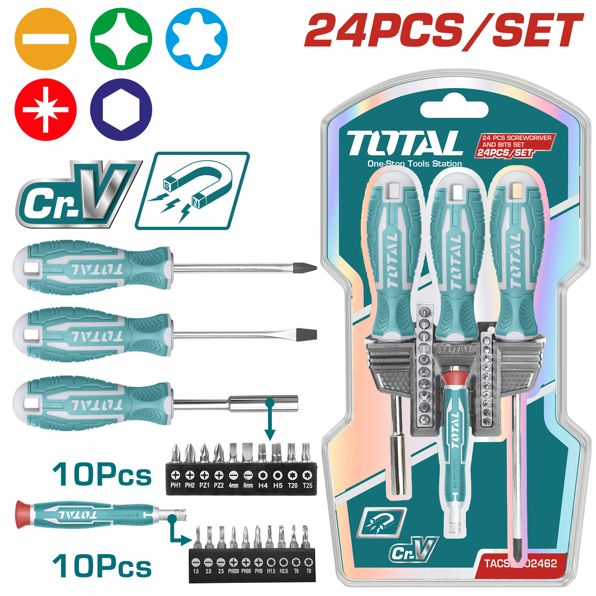 24 Pcs screwdriver and bits set